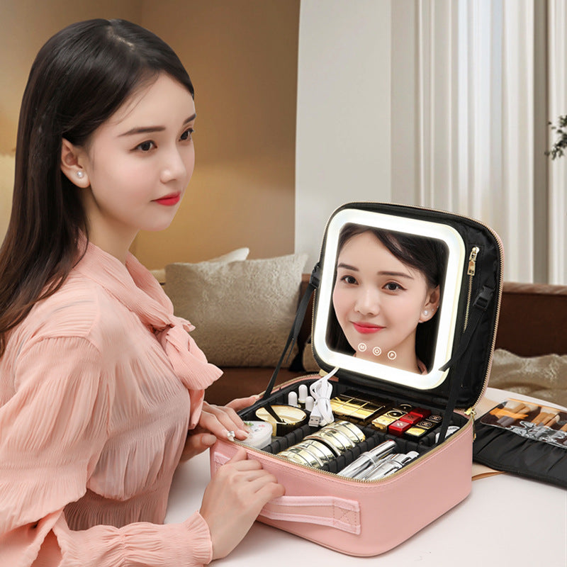 Tragbare LED-Makeup-Aufbewahrungstasche mit Spiegel